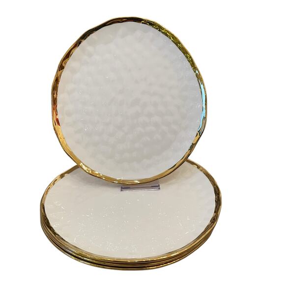 Yedi Bone China Dinner Plates 10" Set of 4 White & Gold Textured Finish New - Picture 11 of 14